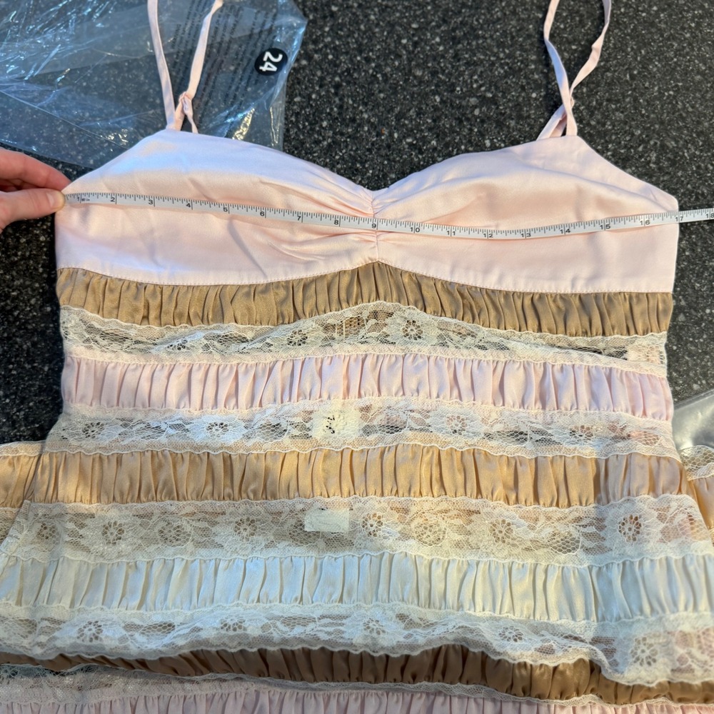 For Love & Lemons Layer Cake Midi Dress Pink Lace Ruffle Tier M Coquette Barbie - Picture 6 of 10